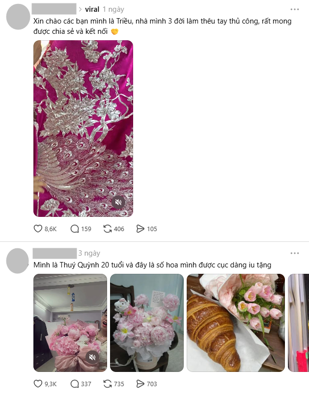 Có người đu trend bằng cách giới thiệu nghề thêu tay thủ công của gia đình, có người khoe được nửa kia chiều chuộng
