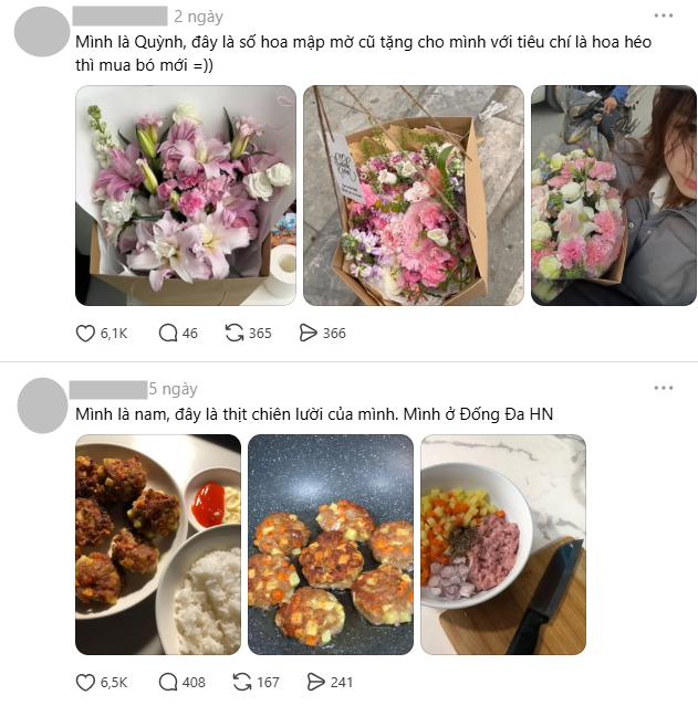 Khoe hoa người yêu tặng hay món ăn tự nấu đều có thể viral