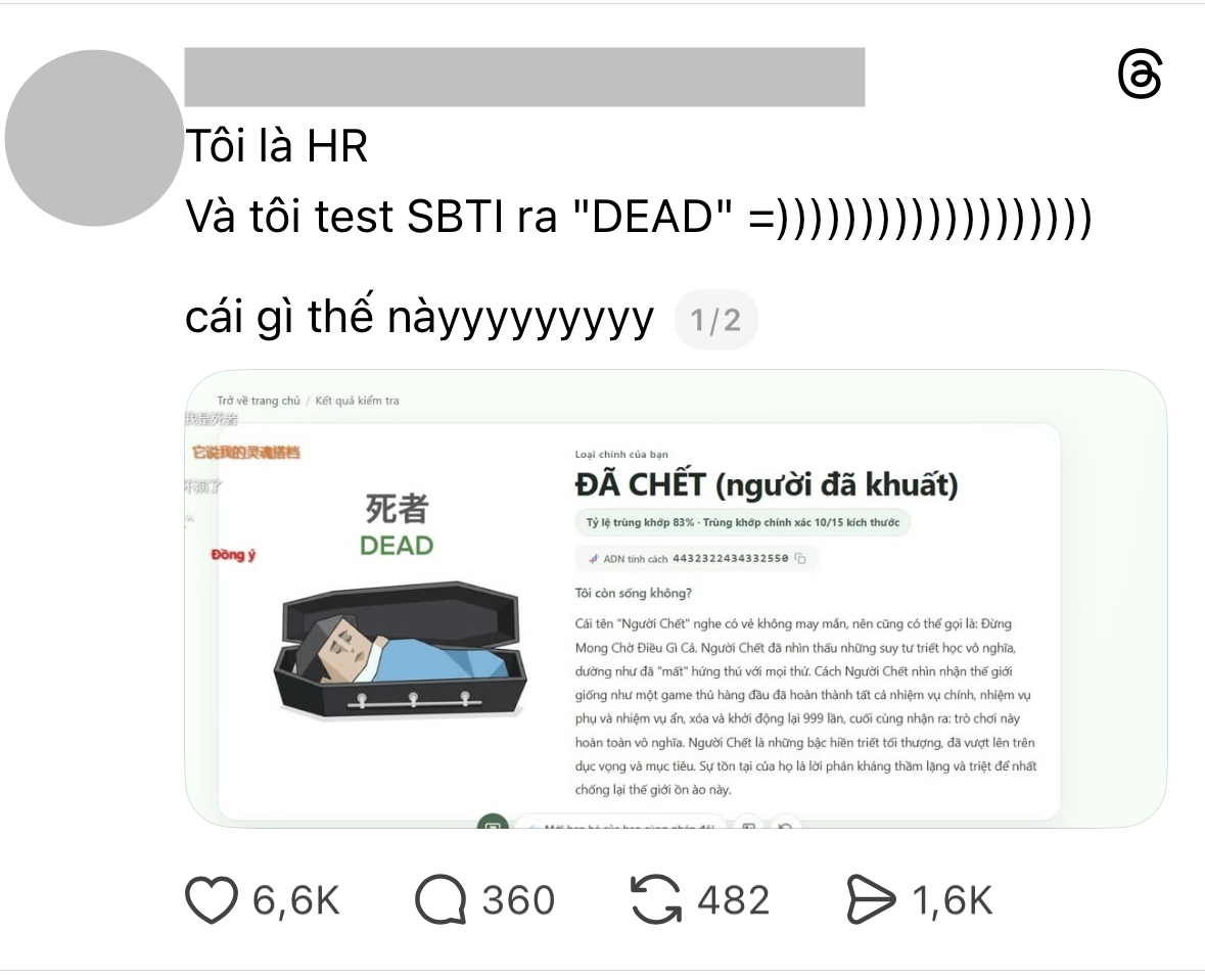 Nhiều người dùng đang chia sẻ lại hình ảnh thử bài test tính cách này trên Threads. Nguồn: nghetonoinho