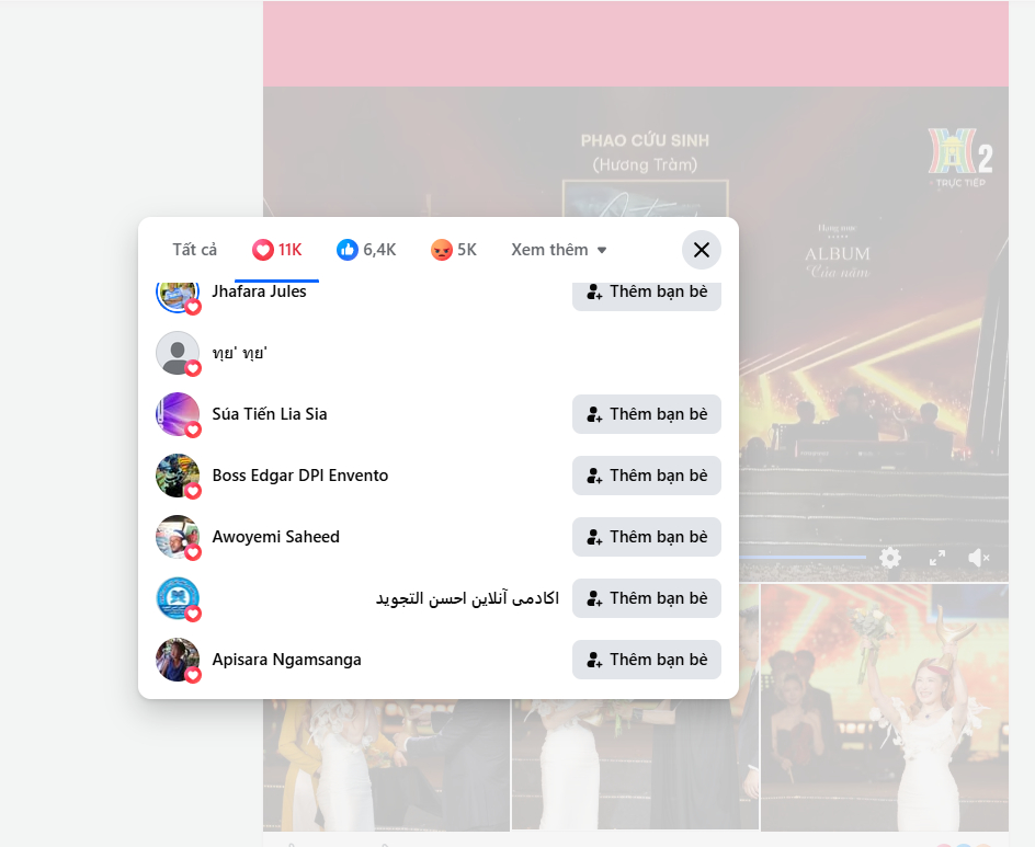 Nhiều tài khoản Ấn Độ, Châu Phi... thả tim vào bài đăng Hương Tràm nhận giải Cống hiến