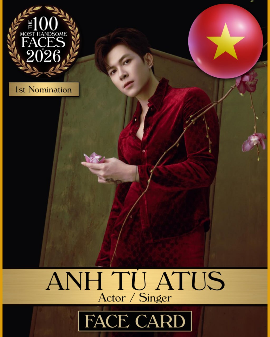 Anh Tú Atus tiếp tục trở thành cái tên gây chú ý khi chính thức xuất hiện trong danh sách đề cử “100 Gương mặt đẹp trai nhất thế giới 2026” của TC Candler (ảnh: TC Candler)