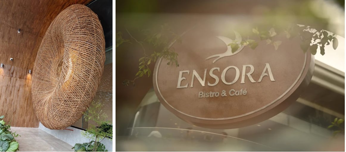 Khu vực ban công với mô hình mây đan hình tổ én khổng lồ là điểm check-in cực hút mắt ở ban công tầng 2