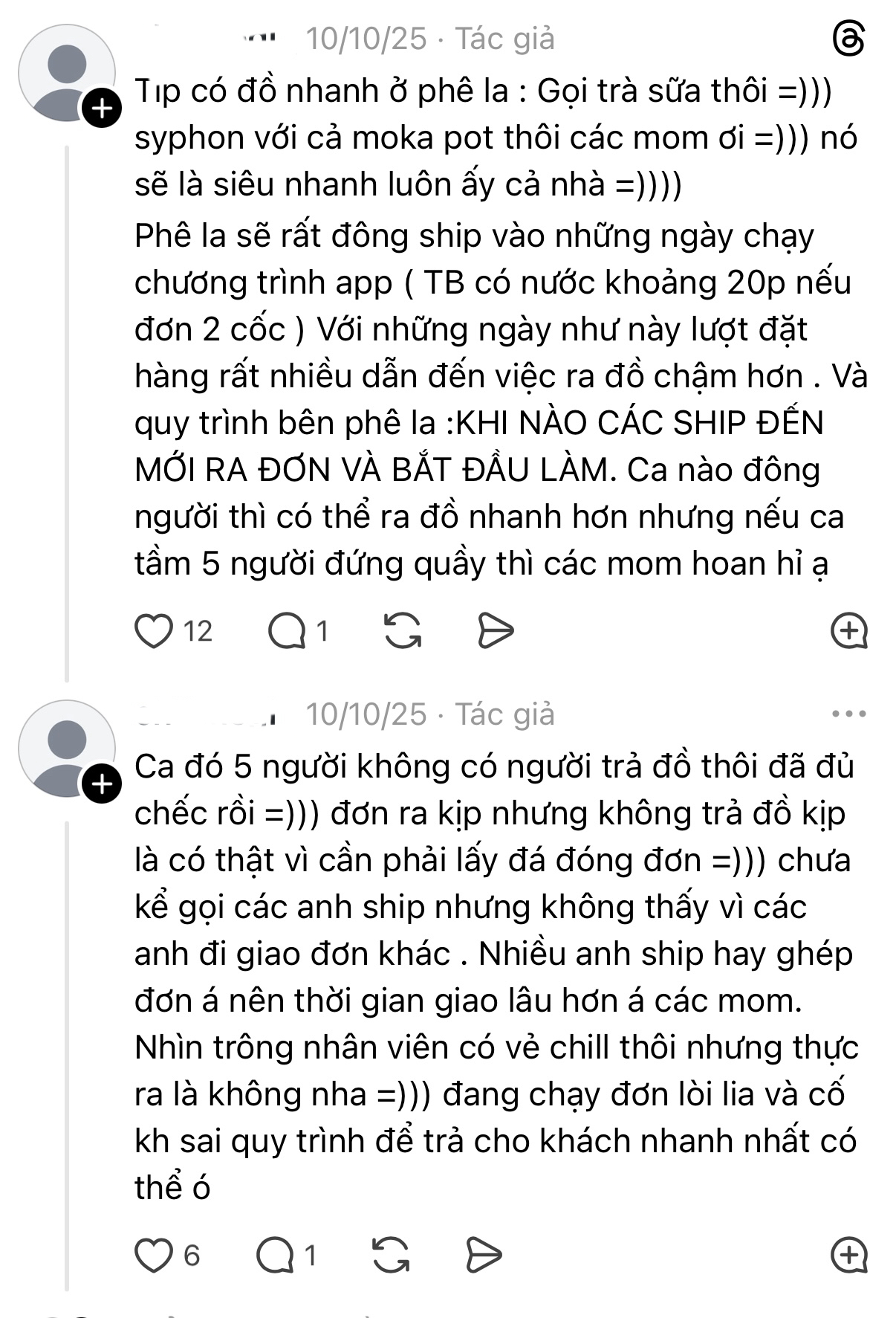  Một cư dân mạng cho rằng nhân viên Phê La quá bận với các đơn hàng online. Bởi vậy họ khó có thể chu toàn trong việc dọn dẹp, vệ sinh quán. Ảnh chụp màn hình  