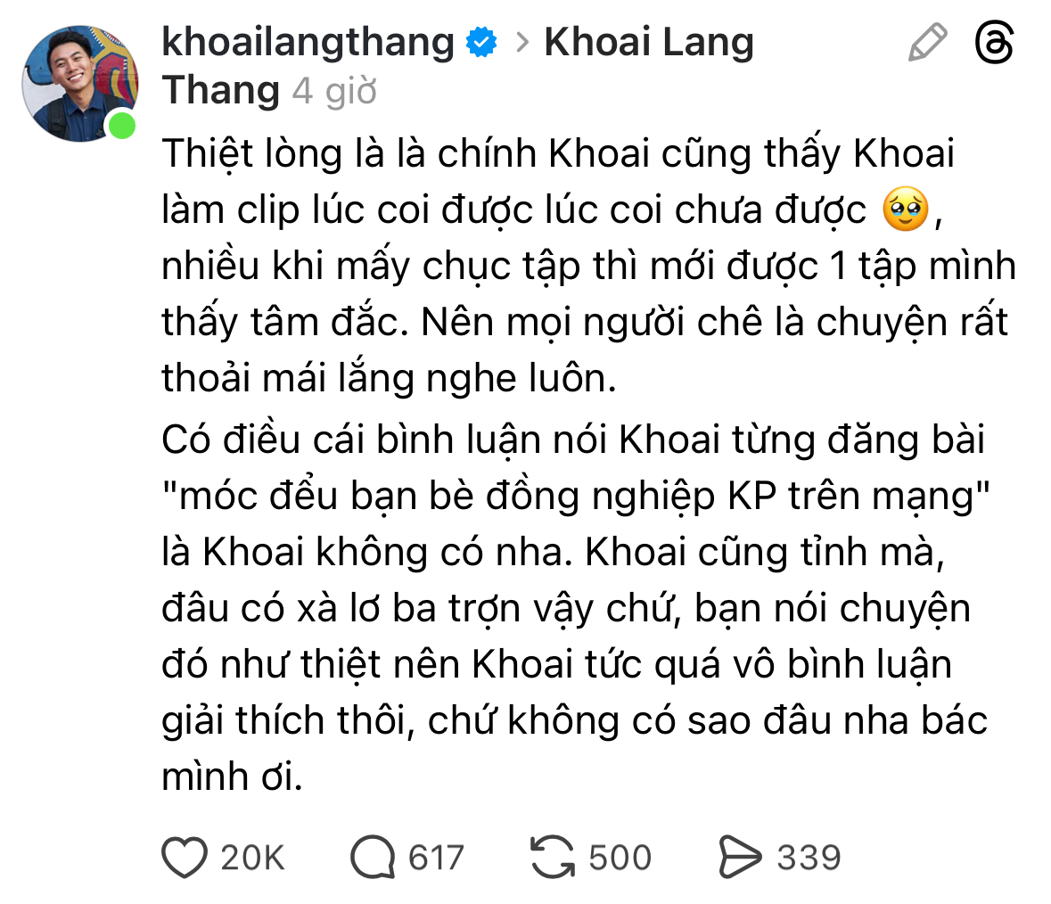 Khoai Lang Thang, Khoa Pug bị kéo vào ồn ào 