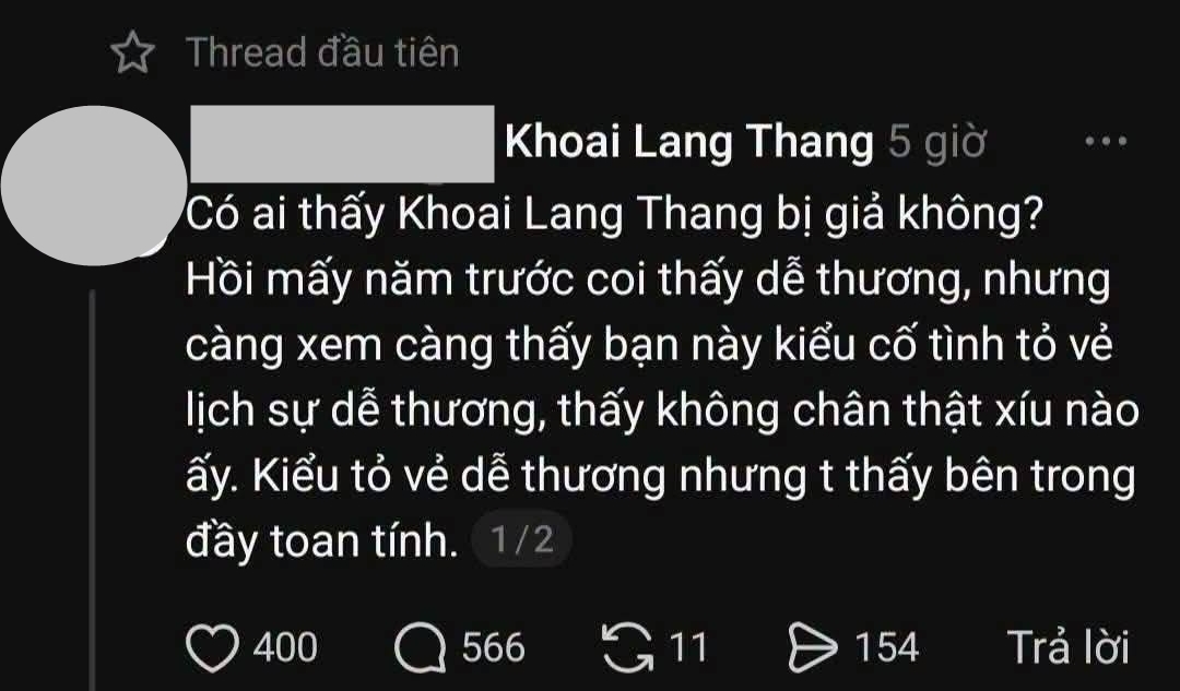 Tranh cãi trên Threads về Khoai Lang Thang. Ảnh chụp màn hình. 