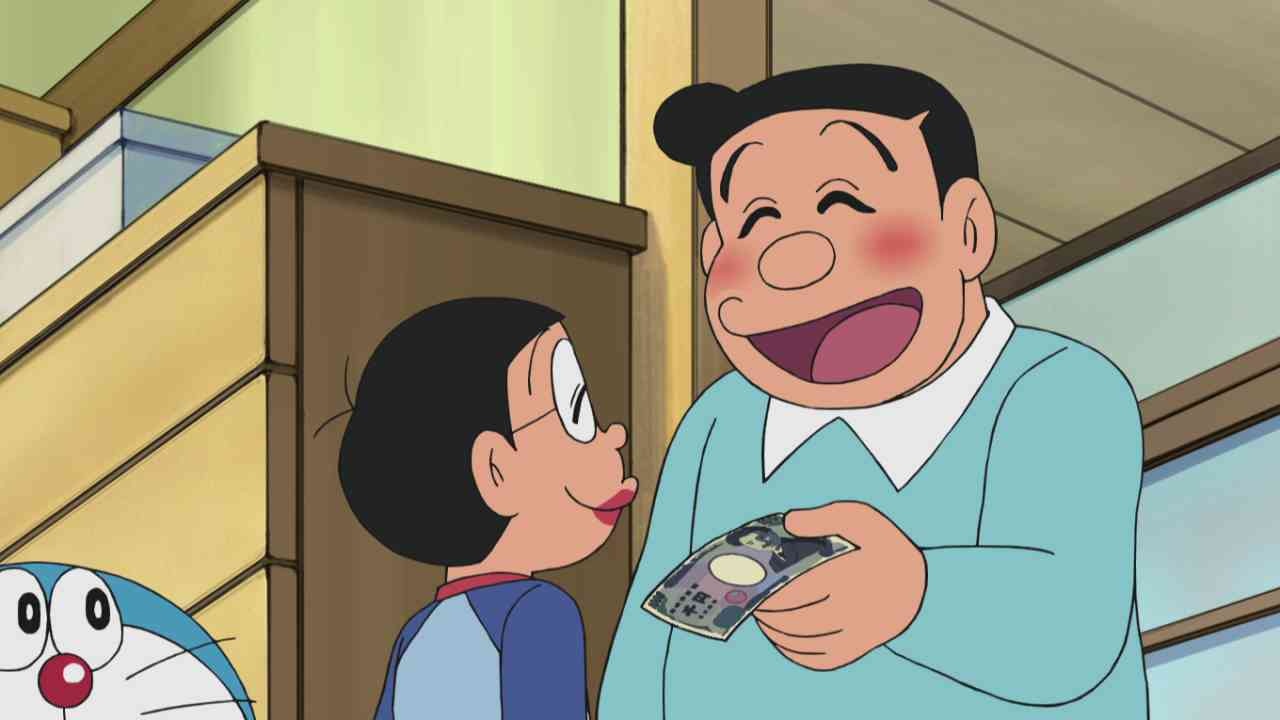 Nobita đã sử dụng bảo bối Son môi nịnh hot để xin tiền tiêu vặt từ bố mình - ông Nobi