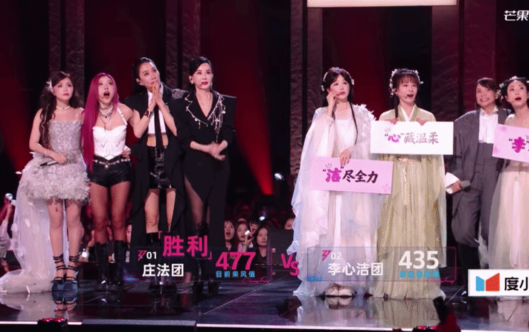 Trang Pháp và các đồng đội vội vàng động viên, hỏi thăm An Kỳ. Nữ nghệ sĩ đã chịu áp lực rất lớn khi đối đầu với Chị Đẹp có thực lực mạnh Lý Tâm Khiết. Ảnh: Weibo. 