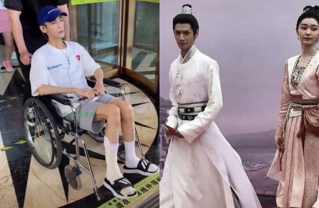 La Vân Hi ép cân đến mức ngồi xe lăn. Thân hình anh mỏng dính, trông gầy gò hơn cả diễn viên nữ. Ảnh: Sohu. 