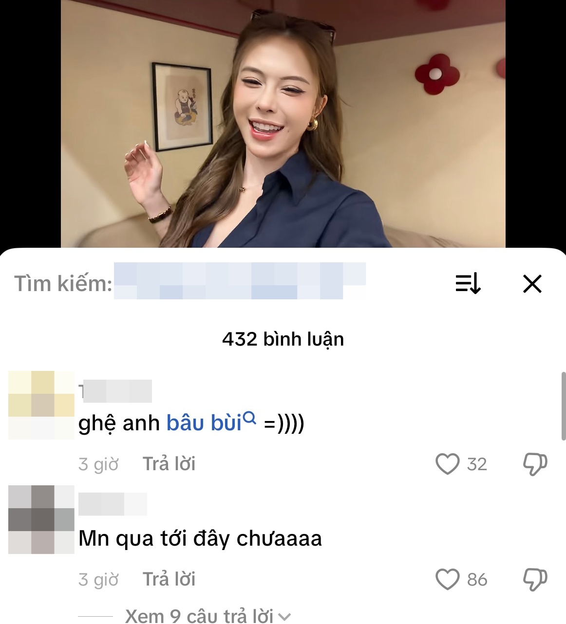 Phần TikTok của Hà Môi xuất hiện các bình luận liên quan đến Andree