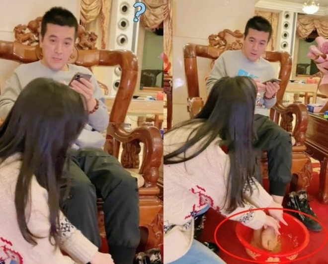 Huỳnh Thánh Y từng gây sốc với hình ảnh quỳ gối rửa chân cho chồng đại gia. Ảnh: Sina.