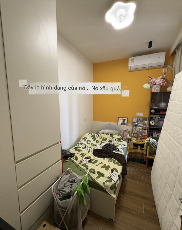   Căn phòng nhỏ ban đầu thực chất là một phòng ngủ phụ vô cùng chật chội. Sau khi kê chiếc giường đơn sát tường vào góc, chỉ còn lại một lối đi hẹp. Các vật dụng linh tinh khác chỉ có thể được đặt trong phòng, điều này không những không hợp lý mà còn rất bừa bộn. Ngoài việc dùng để nghỉ ngơi và ngủ tạm thời, nó không có chức năng hữu ích nào khác.  