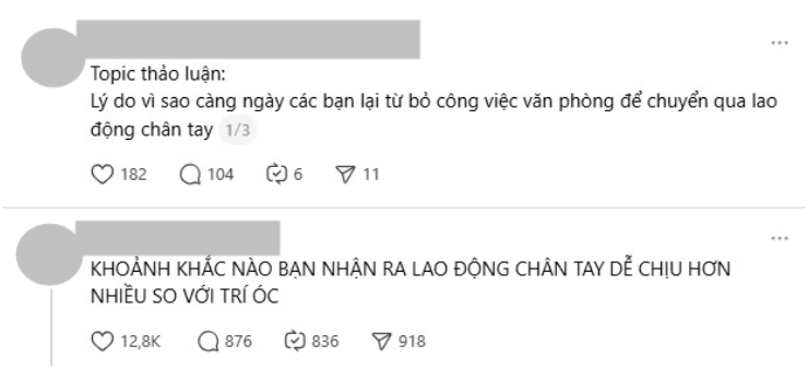 Thảo luận về việc chuyển từ làm công việc văn phòng sang lao động chân tay ngày càng được quan tâm.  Ảnh chụp màn hình.