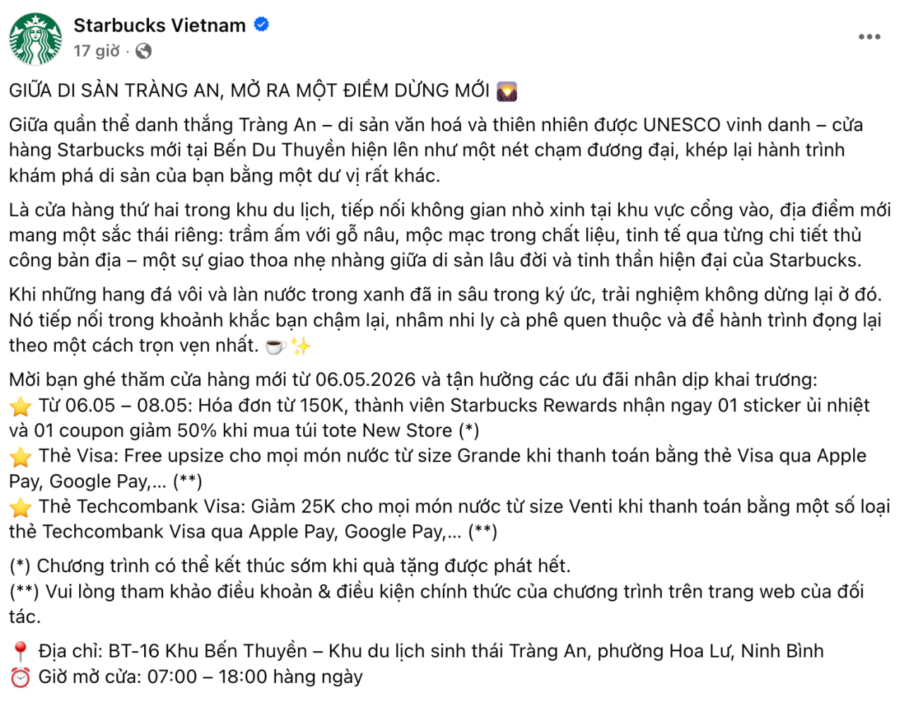 Lượng khách quá đông, Starbucks vội vã tung cơ sở thứ hai to gấp bội ngay Tràng An, Ninh Bình