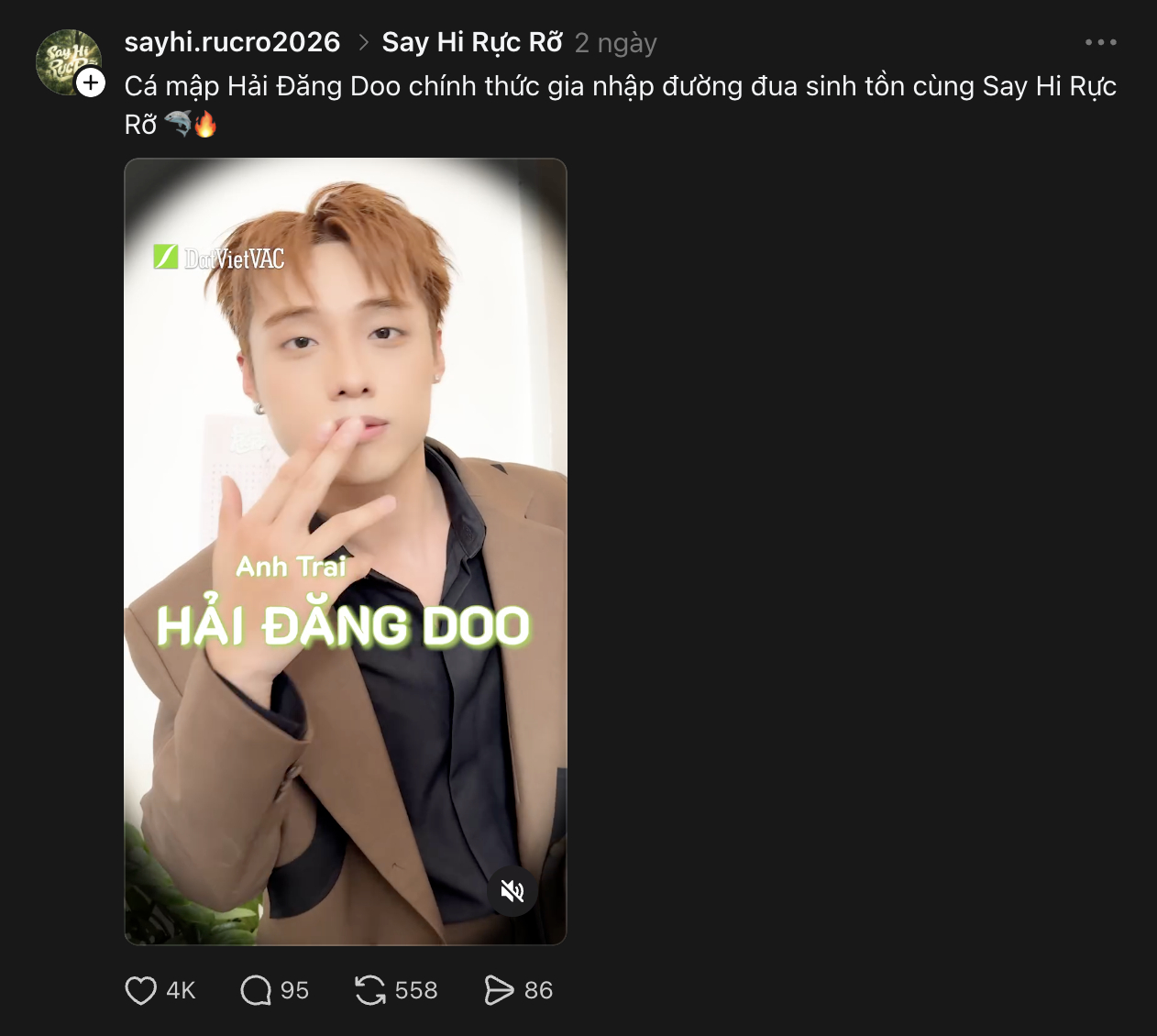 Hải Đăng Doo được công bố là cast tham gia show mới Say Hi Rực Rỡ, và chương trình đã quay hình