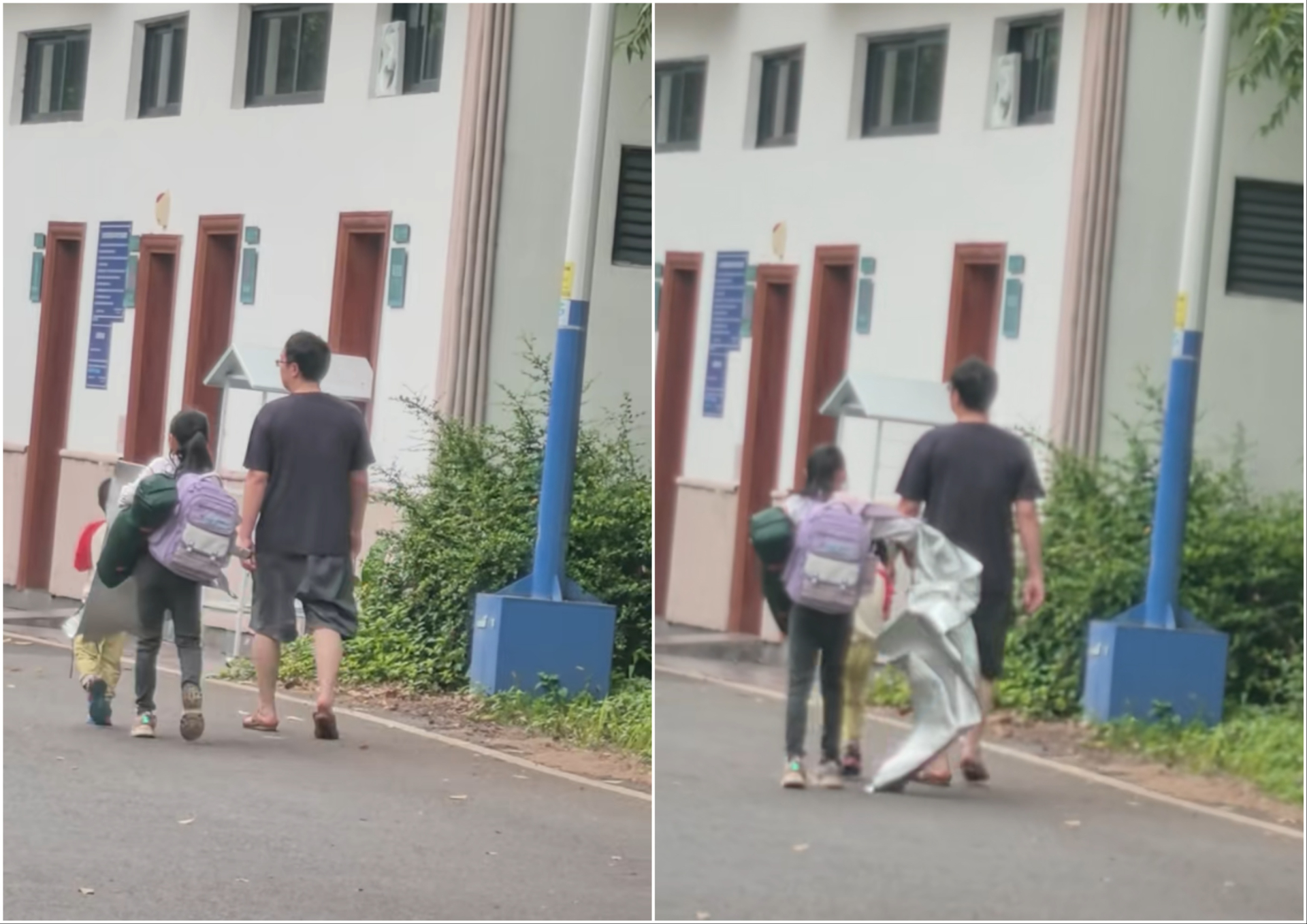 Tuy nhiên, trong khi người bố thảnh thơi thì cô con gái tay xách nách mang, chật vật theo kịp bước chân
