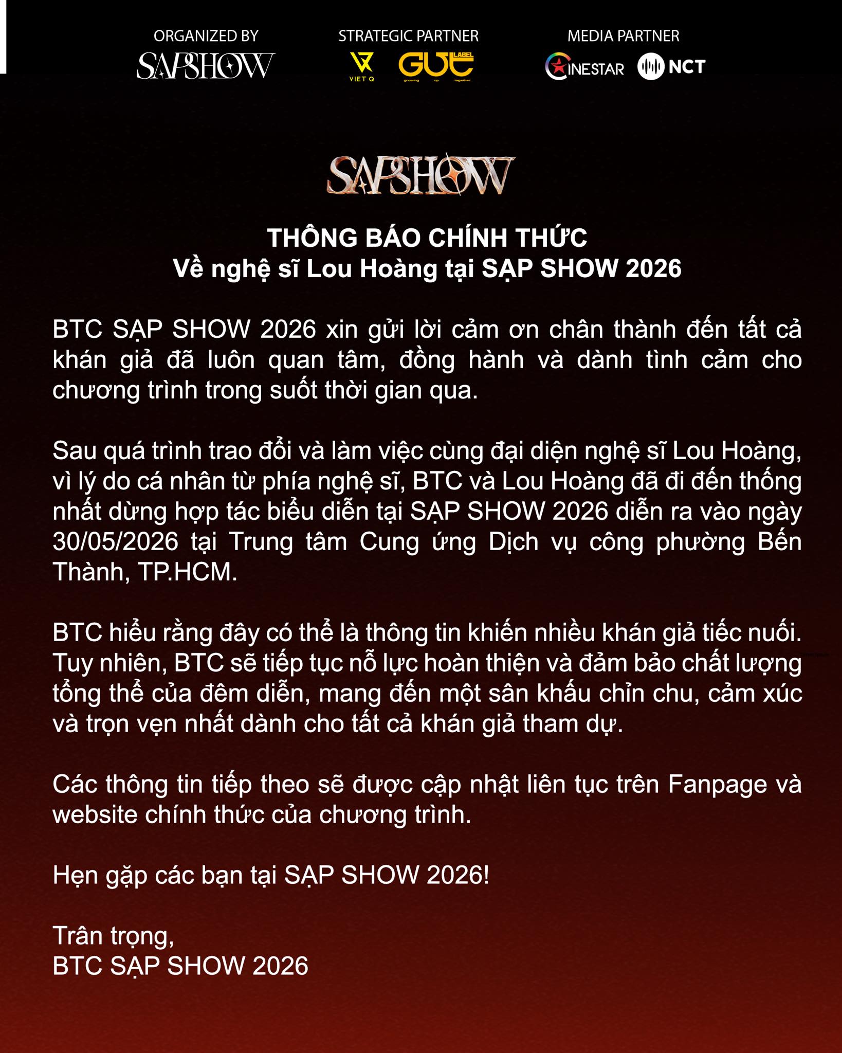 Thông báo từ SẠP SHOW