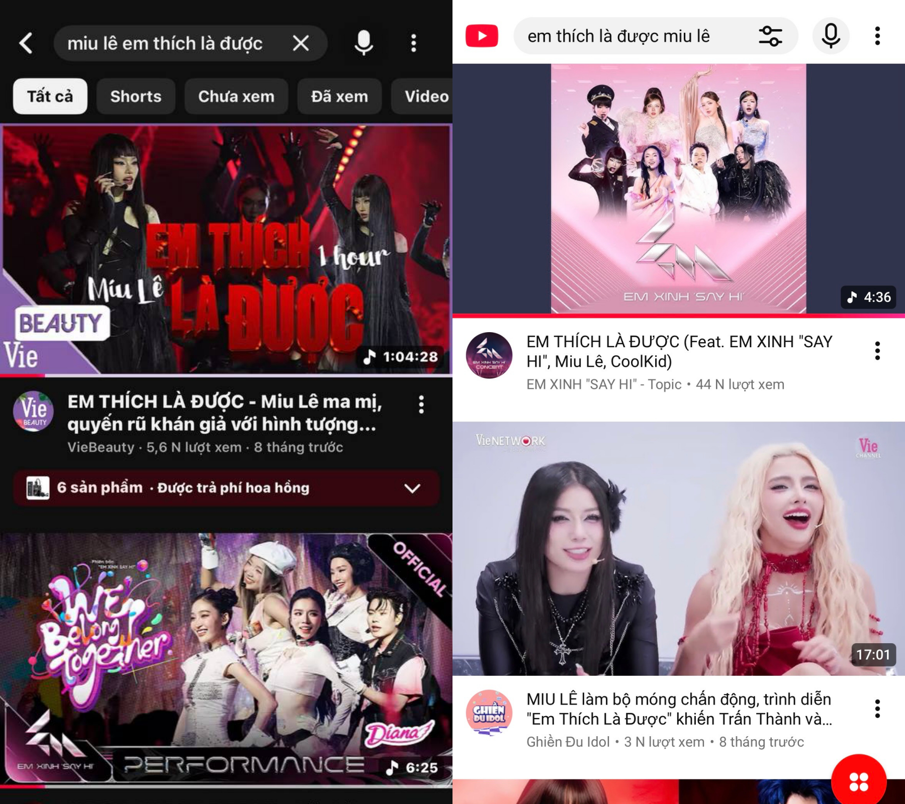 Không thể tìm ra video biểu diễn solo Chung kết Em Xinh Say Hi của Miu Lê trên kênh phân phối chính của NSX