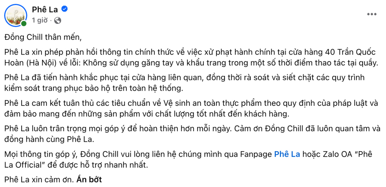 Bị xử phạt, Phê La chính thức nhận lỗi vụ không đeo găng tay và khẩu trang
