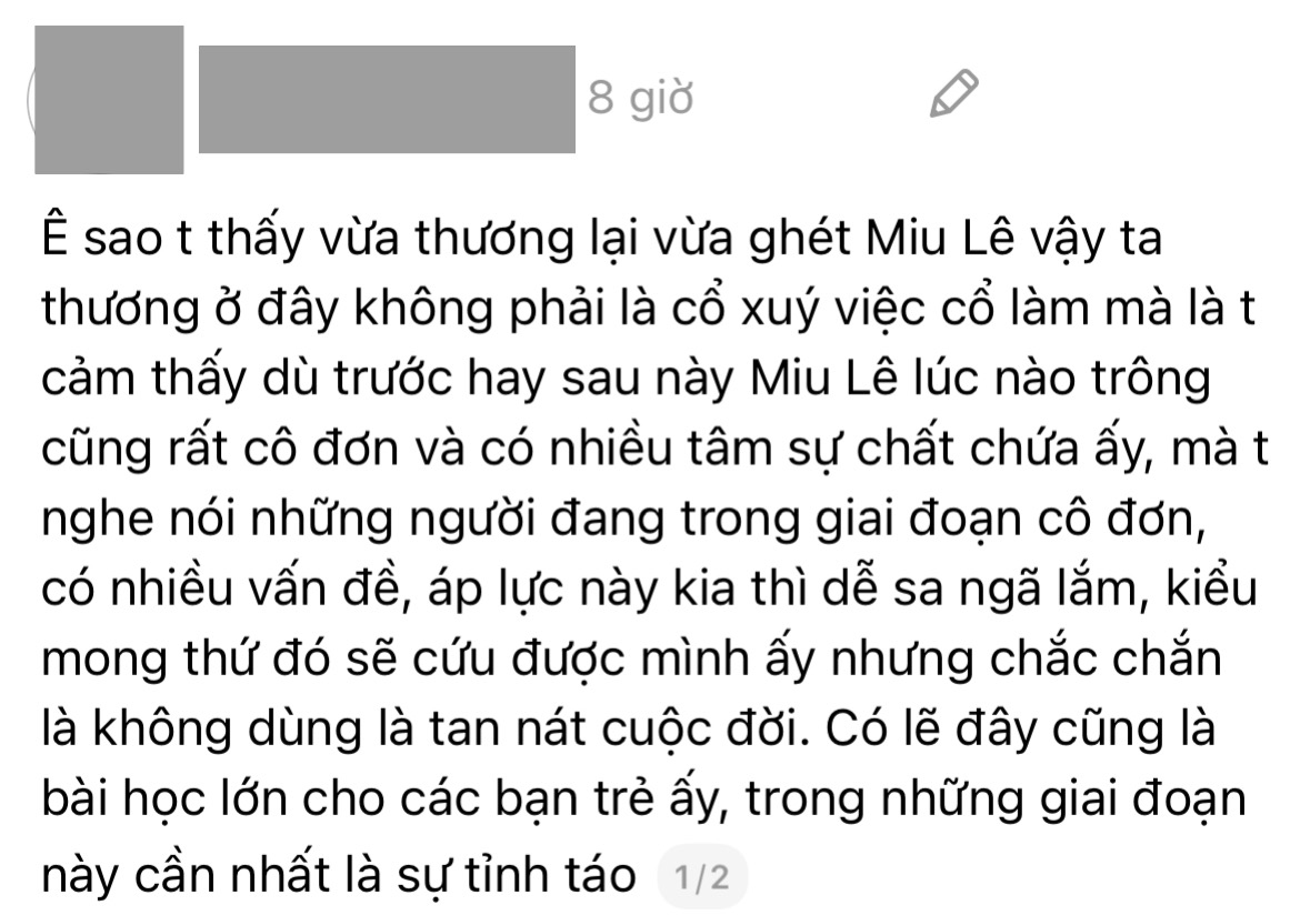 Những bình luận bày tỏ sự thương cảm với Miu Lê được đăng tải nhiều trên MXH