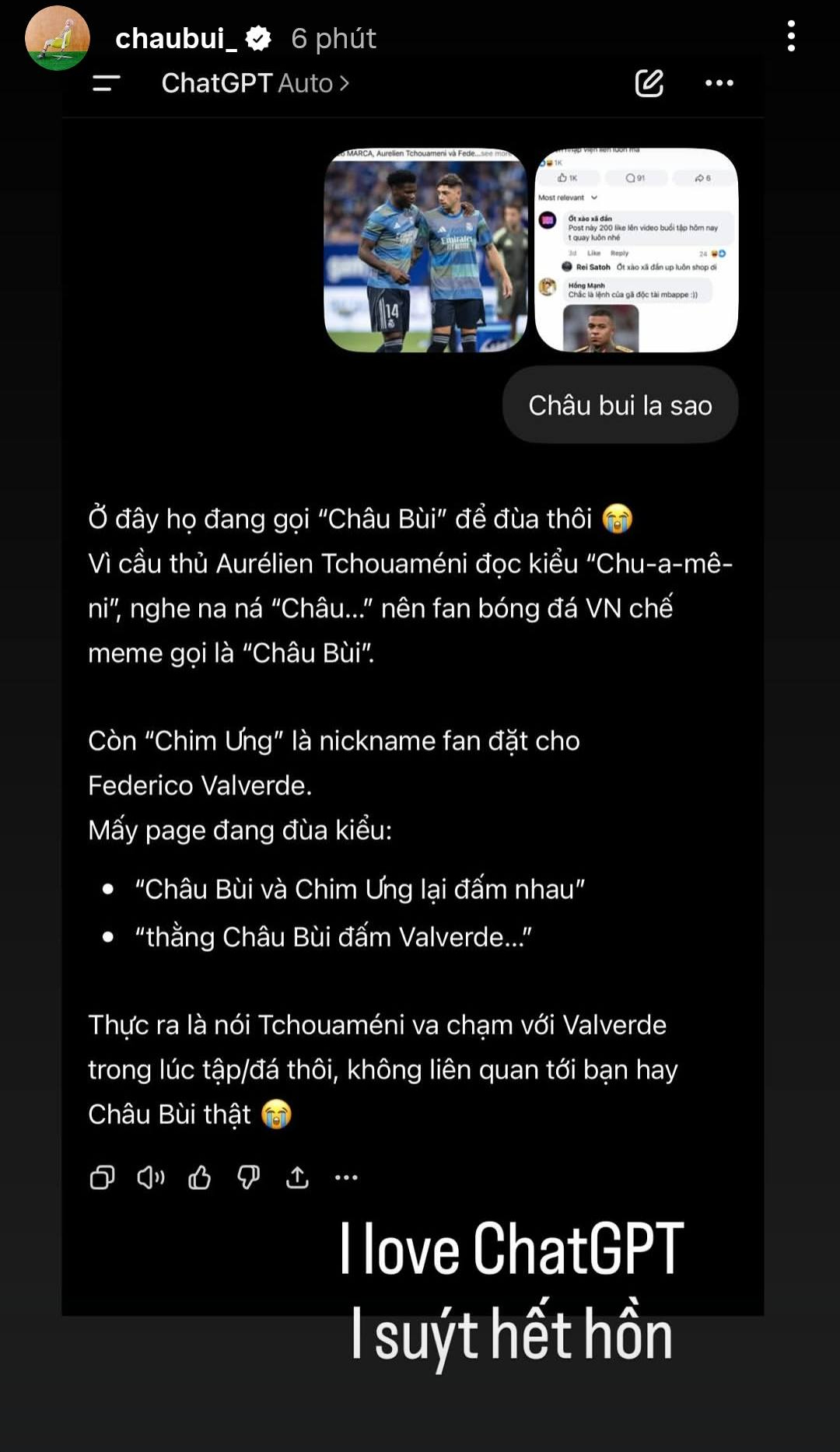 Châu Bùi cũng ngỡ ngàng khi được réo tên theo cách chưa từng thấy