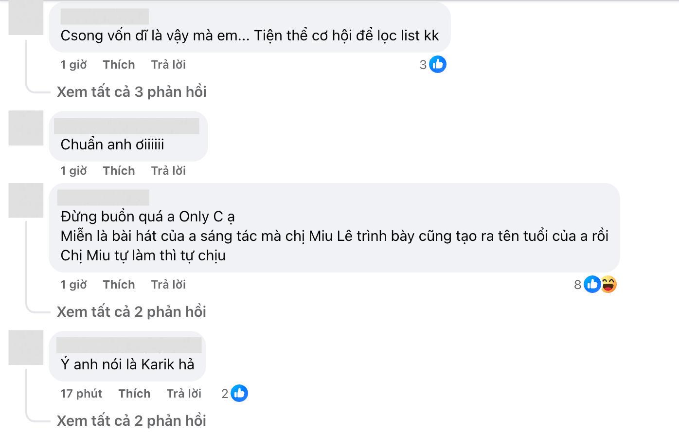 Cư dân mạng nhắc đến Miu Lê dưới bài đăng của Only C