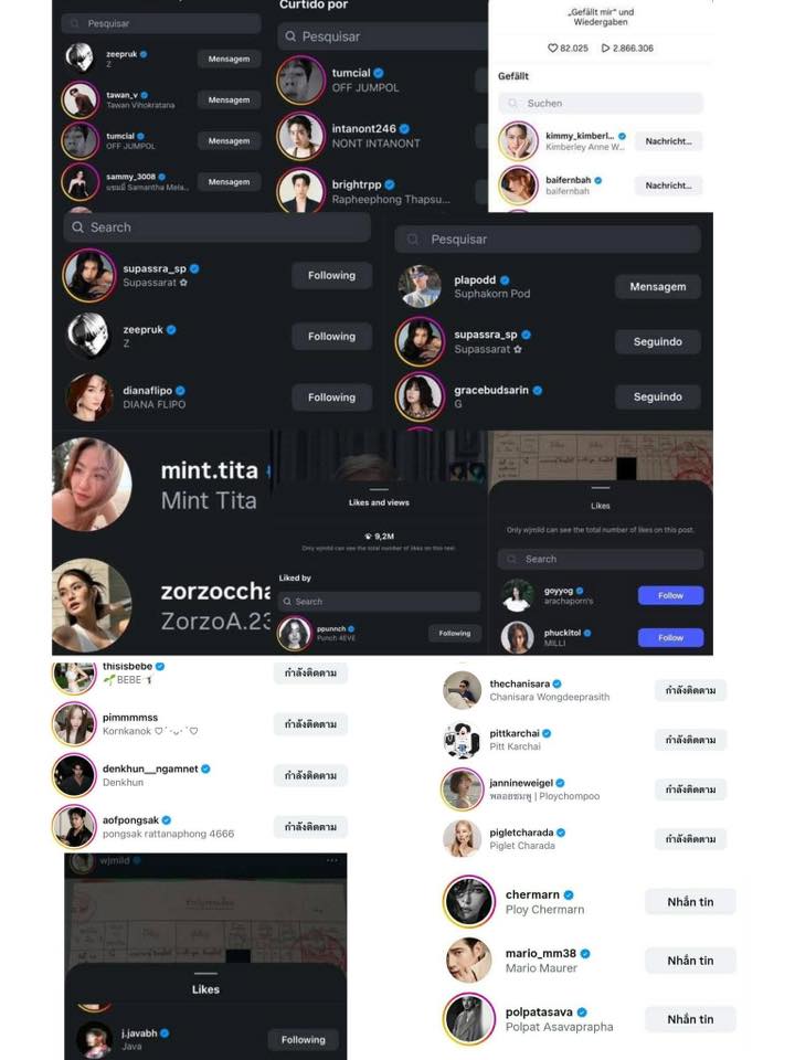 50 ngôi sao bị chỉ trích vì like bài viết của Mild Lapassalan. Ảnh: Instagram