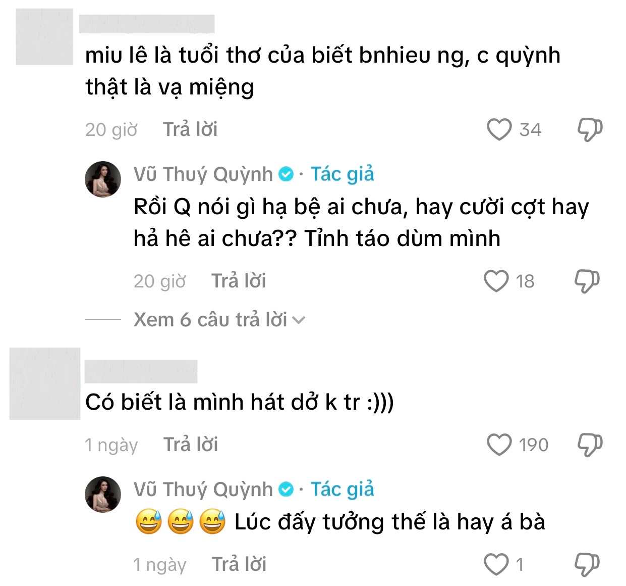 Vũ Thuý Quỳnh liên tục bị công kích sau phát ngôn về Miu Lê
