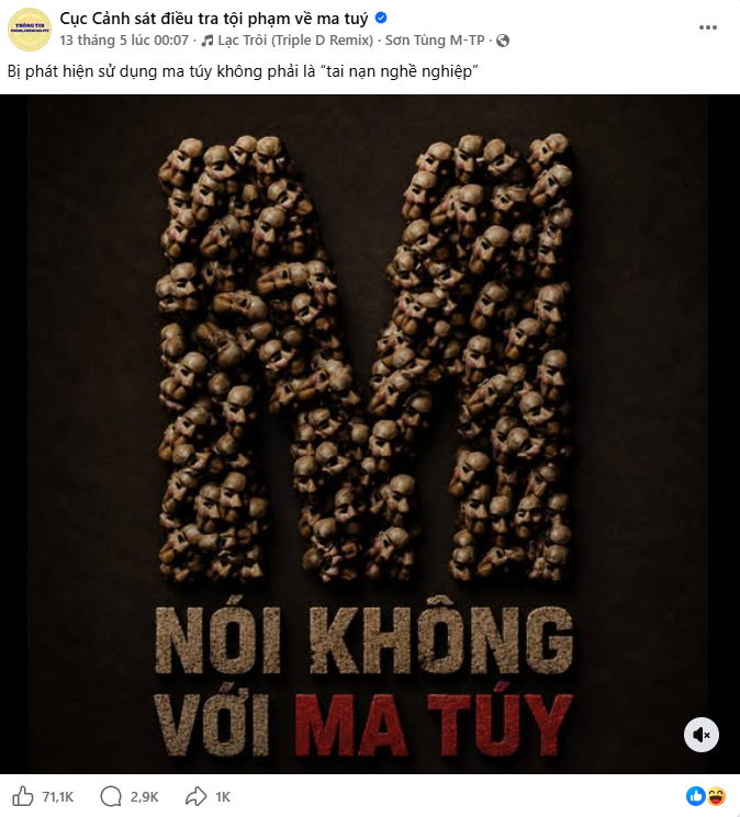 Sản phẩm mới của Sơn Tùng M-TP liên tục lên trang Cục Cảnh sát điều tra về tội phạm ma túy 