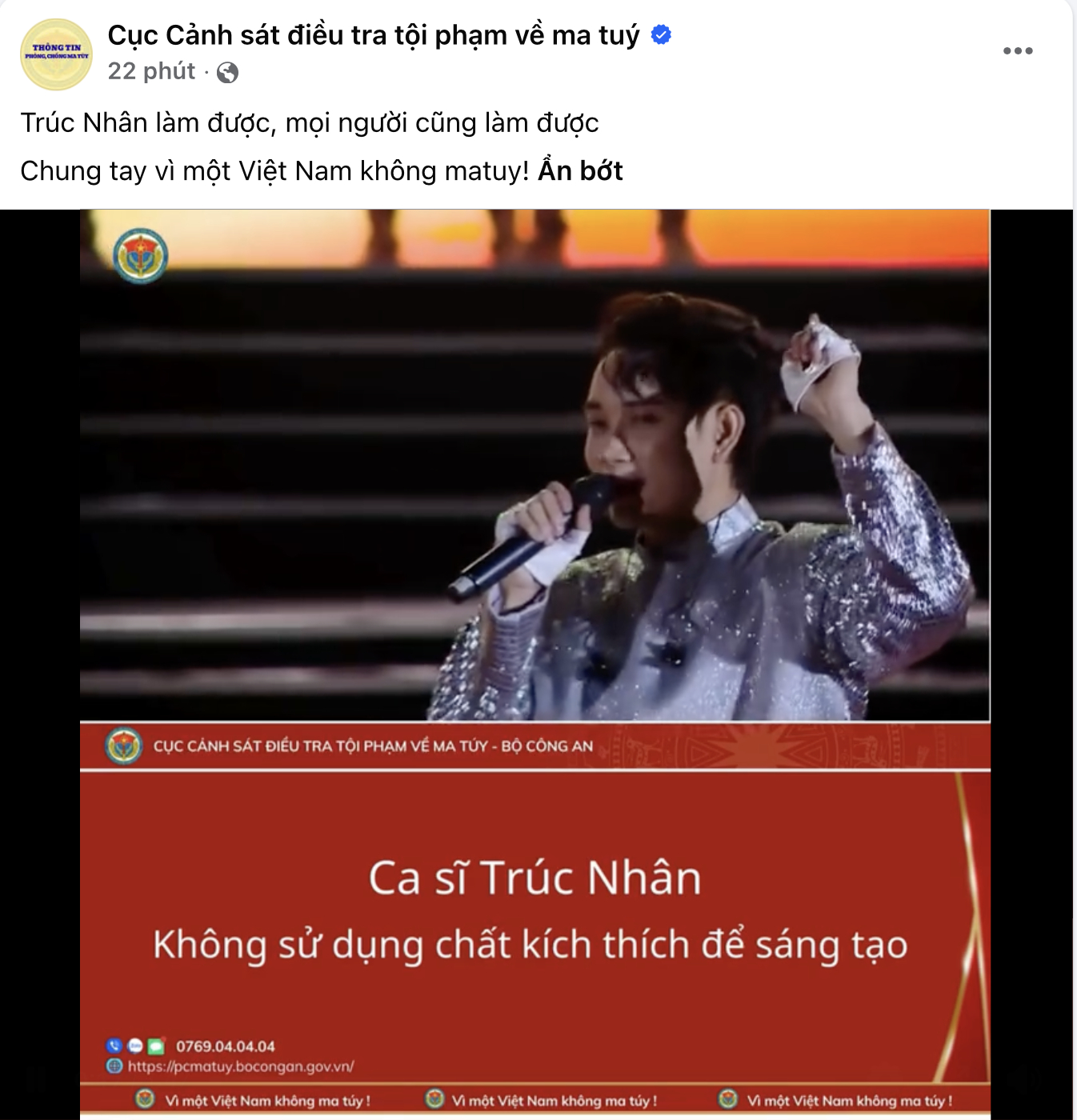 Trúc Nhân bất ngờ xuất hiện trên trang chính thức của Cục Cảnh sát điều tra tội phạm về ma túy