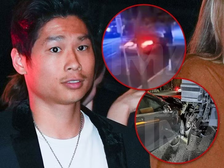 Hiện trường cho thấy chiếc xe Tesla do Pax Thiên điều khiển bị hư hỏng. Ảnh: TMZ