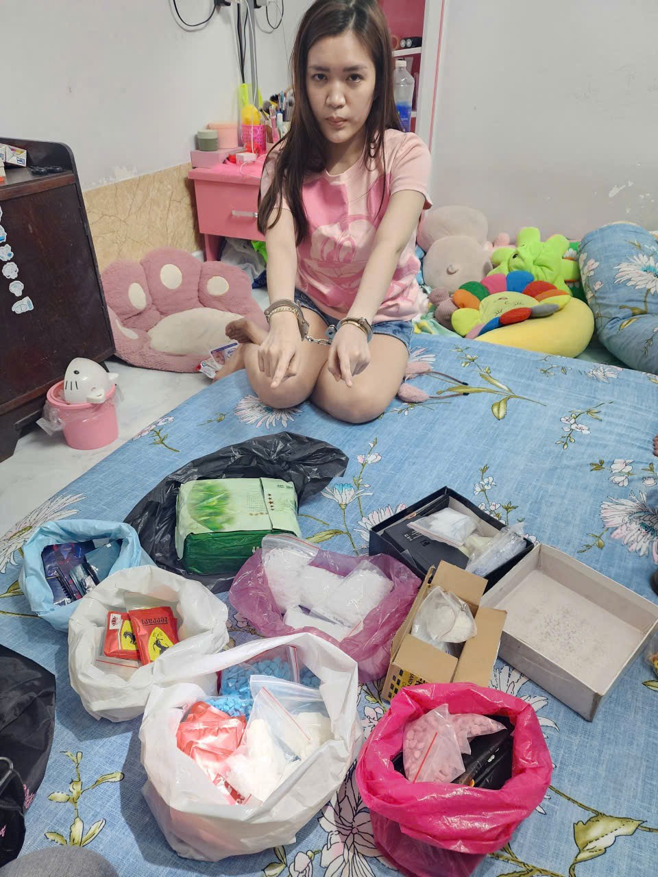 Các đối tượng bị bắt giữ cùng số lượng ma túy khủng