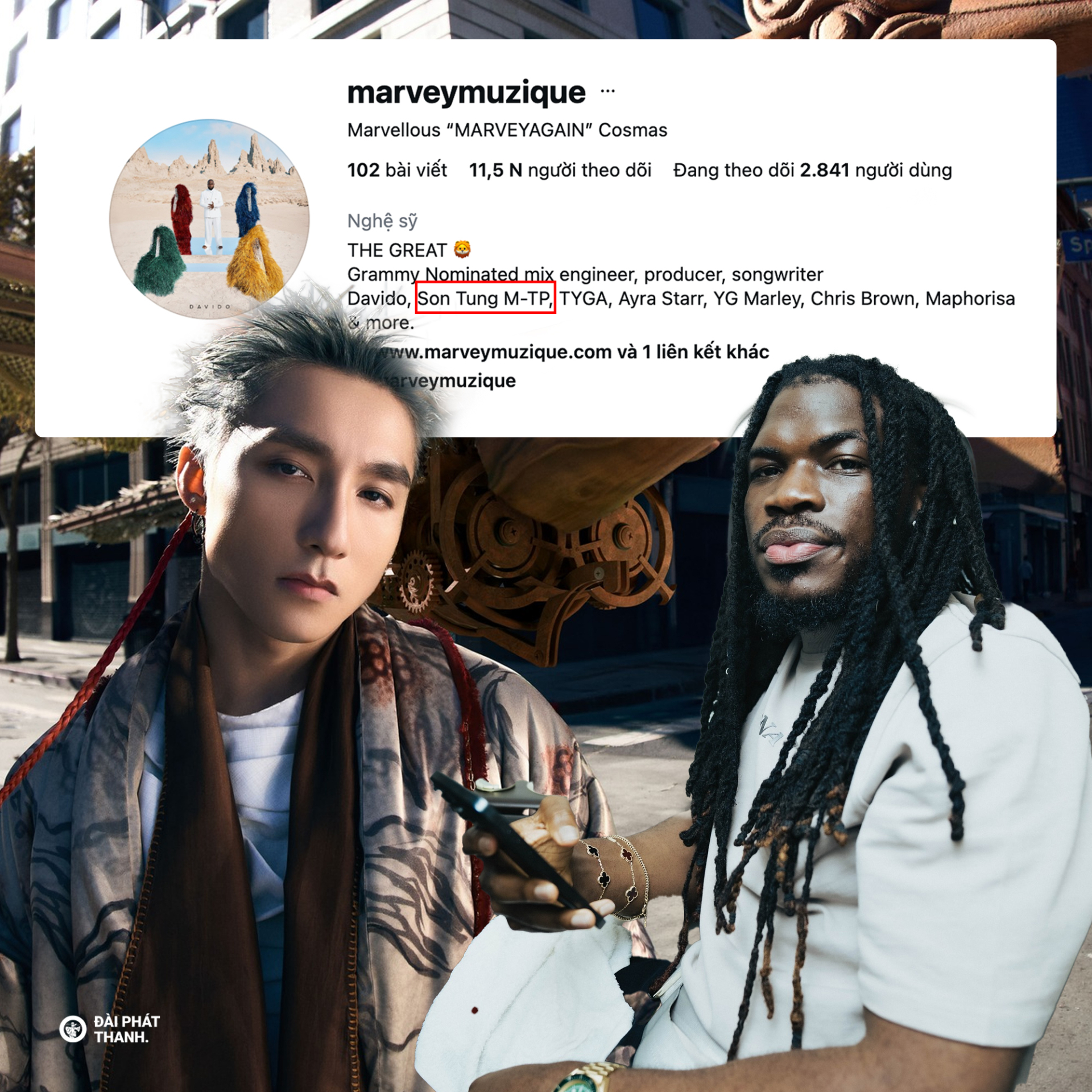Mới đây, nhà sản xuất kiêm nhạc sĩ từng nhận đề cử Grammy Marvey Muzique đã cập nhật Sơn Tùng trong danh sách những nghệ sĩ nổi bật mà anh từng hợp tác (ảnh: Đài Phát Thanh.)
