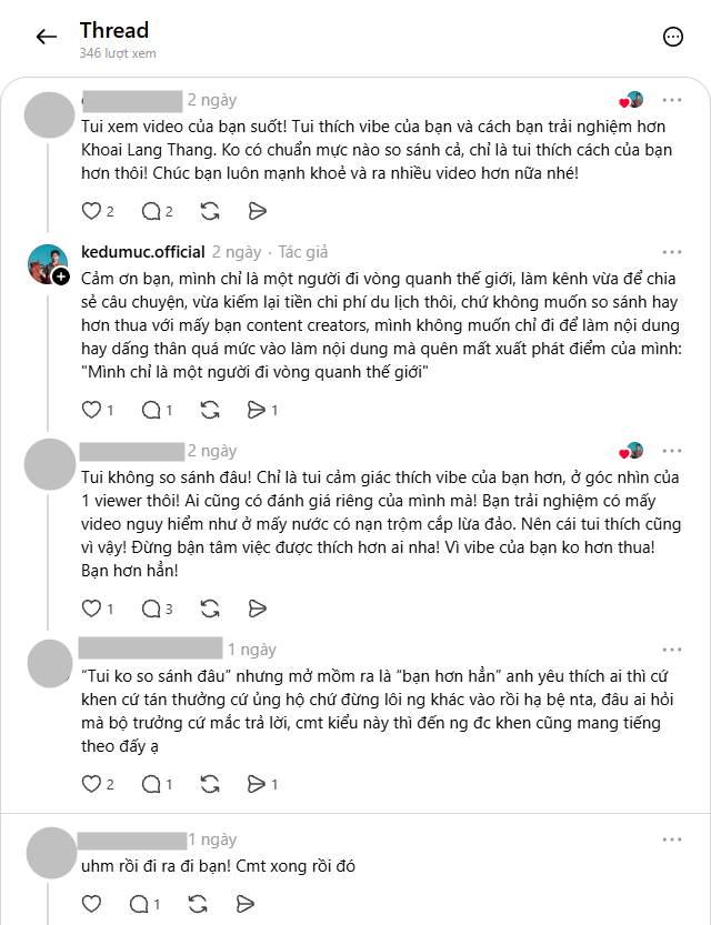 Đoạn hội thoại phía dưới bài đăng của Kẻ Du Mục
