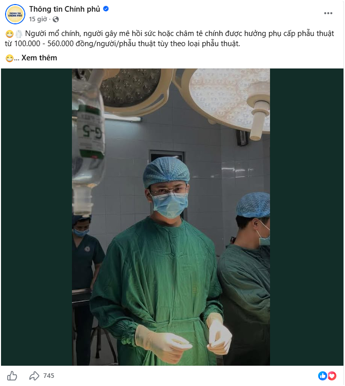Hình ảnh nam bác sĩ xuất hiện trên fanpage Thông tin Chính phủ mới đây nhận về nhiều lượt tương tác. Ảnh chụp màn hình.