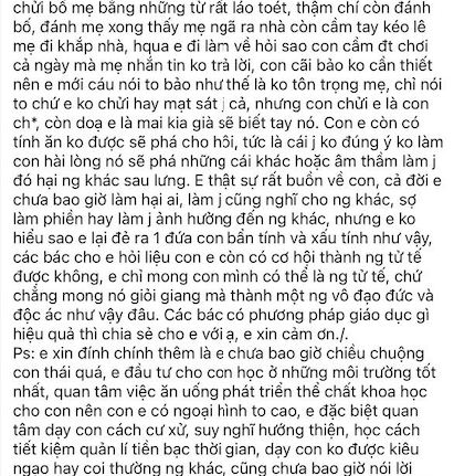 Bài đăng của người mẹ. (Ảnh chụp màn hình)