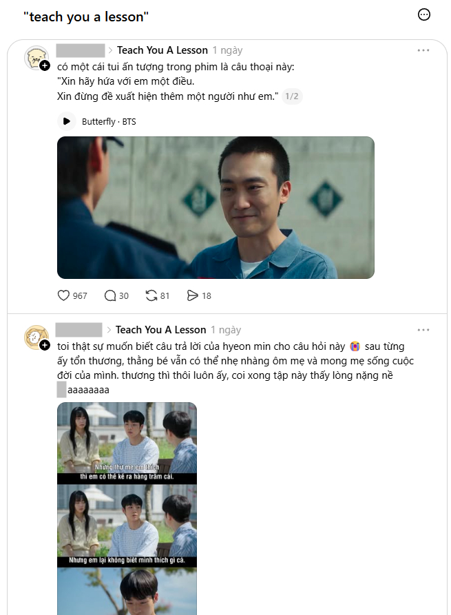 Trên Threads, các bài đăng thảo luận về chủ đề Teach You a Lesson