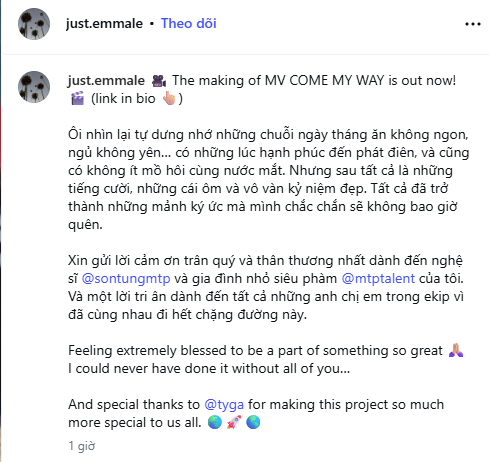 Cô nàng sử dụng một tài khoản MXH mới, lấy tên Emma Le - nhân vật xuất hiện với vai trò Project & Artist Manager,