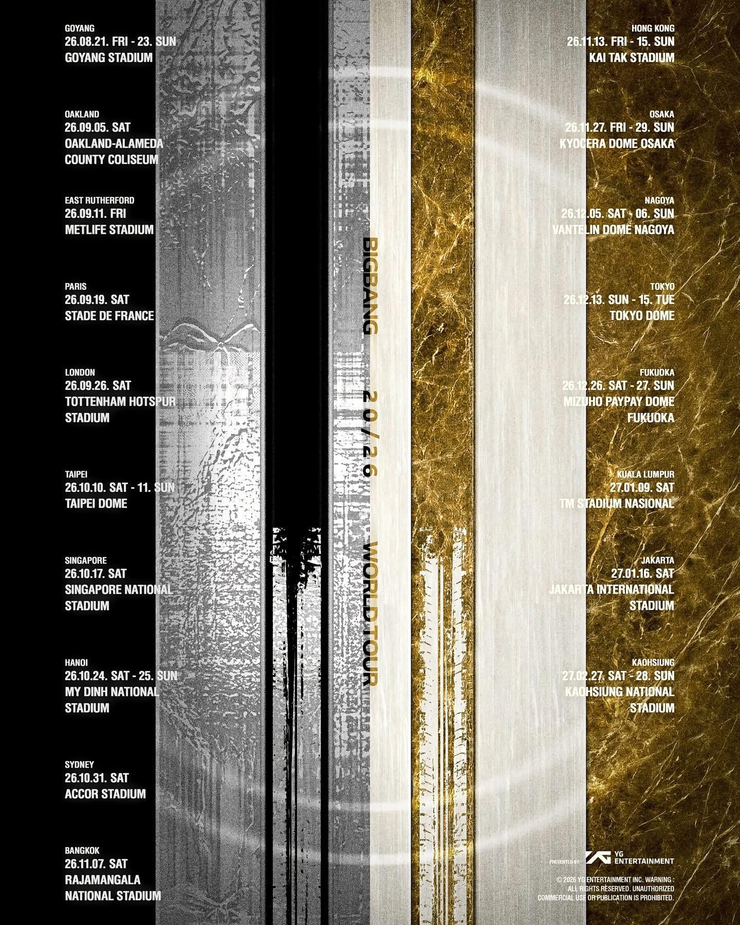 BIGBANG chính thức công bố lịch trình World Tour 2026 - 2027 nhân dịp kỷ niệm 20 năm thành lập nhóm