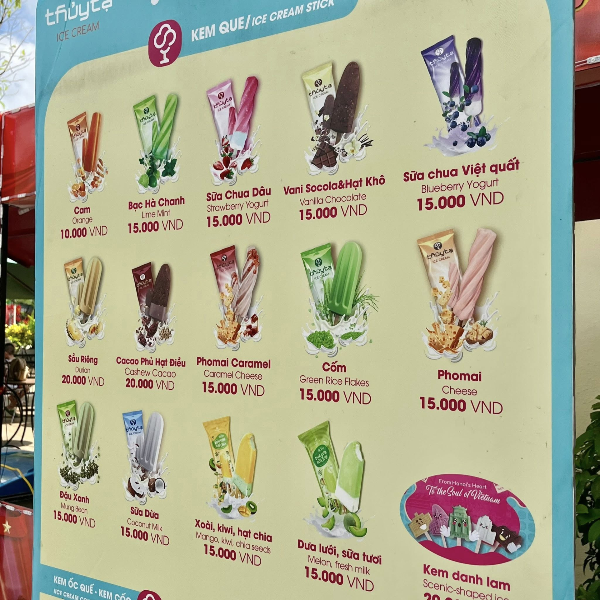 Menu đa dạng các loại kem của Thuỷ Tạ