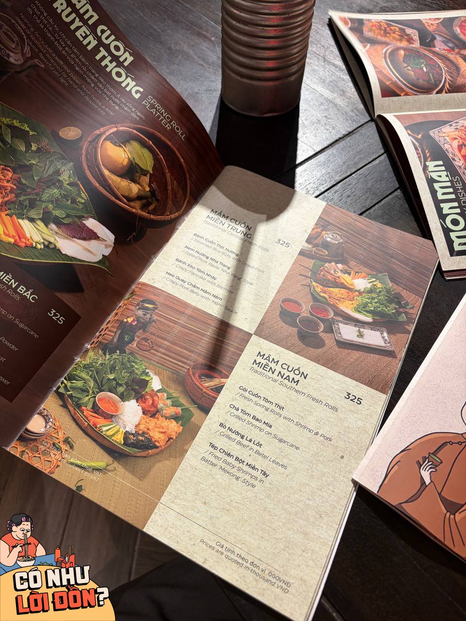 Menu đa dạng các món từ 3 miền Bắc, Trung, Nam
