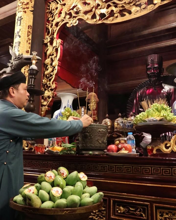 Những trái xoài chín được thu hoạch ngay trong khuôn viên di tích sẽ được dâng lên các bậc Tiên Thánh, Tiên Hiền trước khi trao tặng cho các sĩ tử
