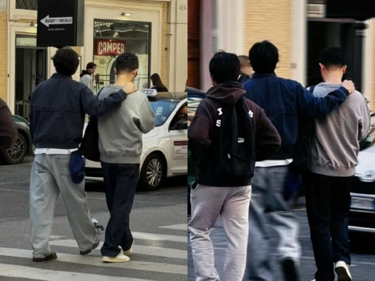 Gong Yoo (áo xanh sẫm) có nhiều cử chỉ thân mật dành cho người đàn ông đi cùng mình. Ảnh: Sohu