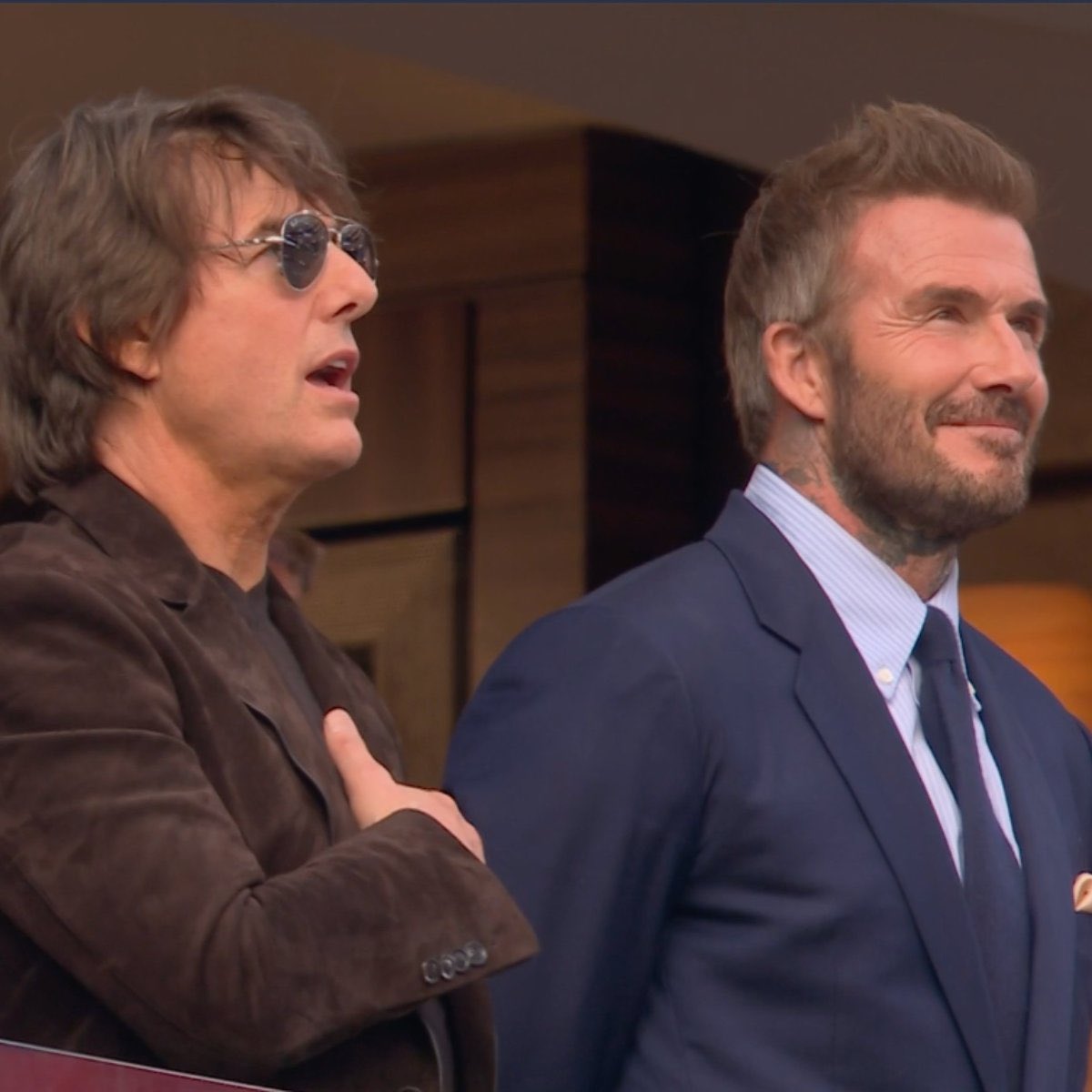 David Beckham và Tom Cruise tạo nên khung hình gấp đôi sự đẹp trai gây sốt khắp MXH. Ảnh: X.