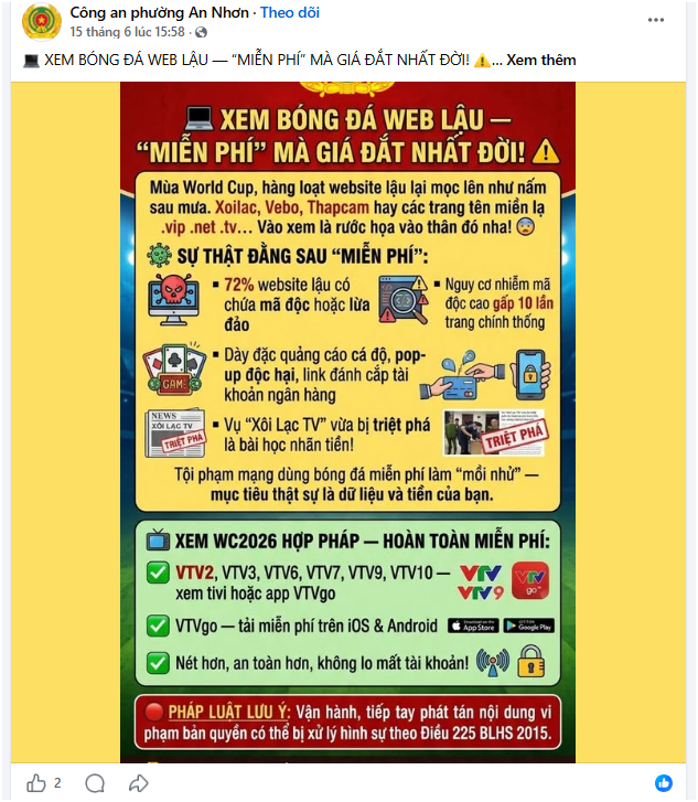 Cục An ninh mạng phát thông báo nóng tới những người đang xem World Cup!