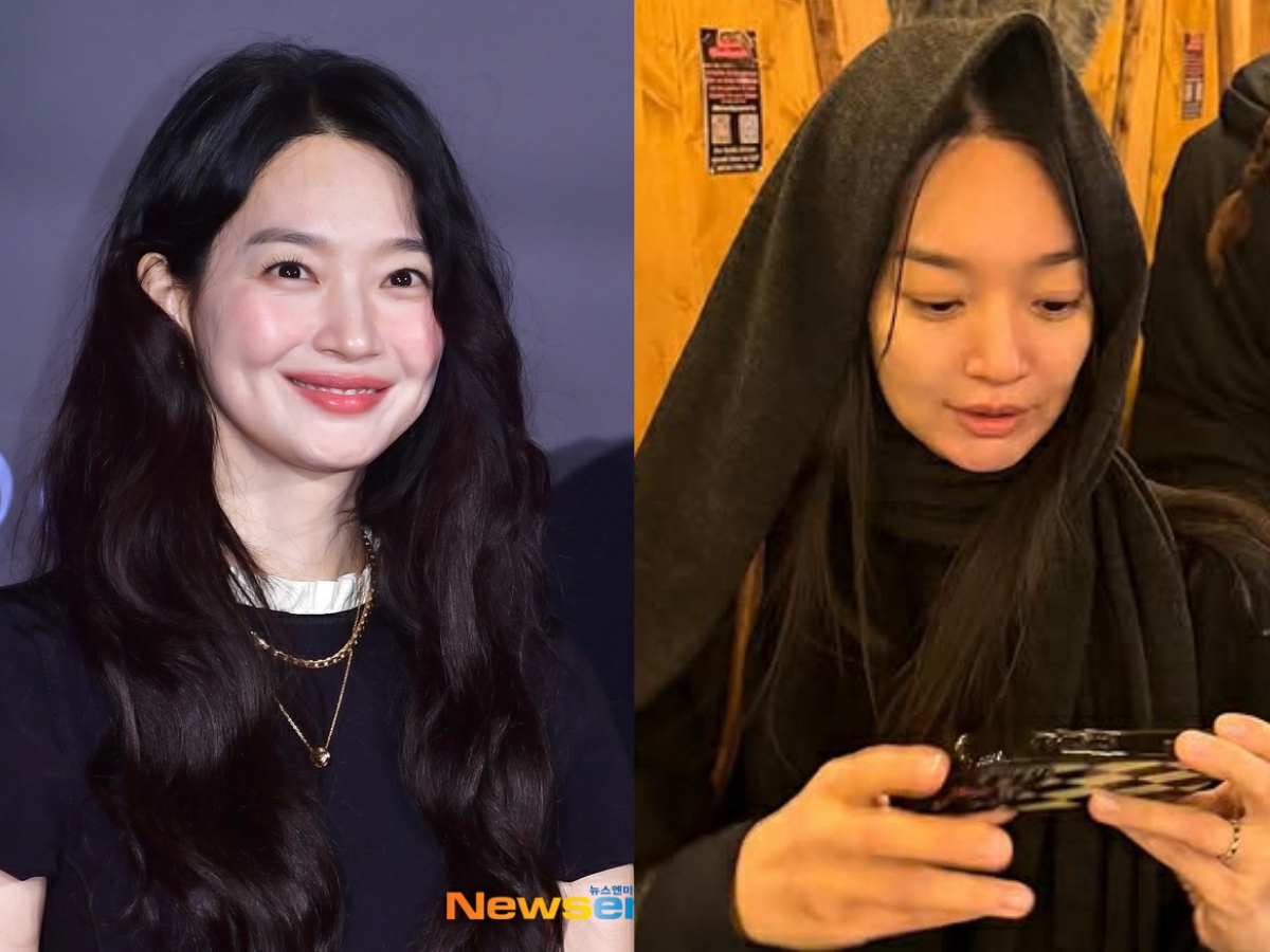 Trong buổi công chiếu phim The Eyes mới đây, Shin Min Ah vừa xuất hiện với gương mặt tròn trịa hơn hẳn so với thời gian trước (ảnh phải), từ đây người đẹp sinh năm 1984 dính tin đồn đã có thai. Ảnh: Naver