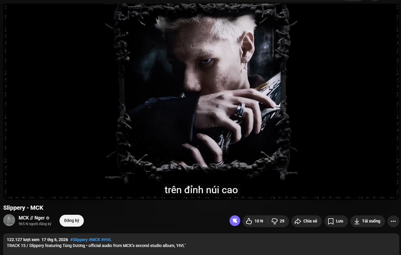 Slippery đầy tính thể nghiệm nhưng cũng thành công mang về hơn 122 nghìn lượt xem sau 1 đêm phát hành, giữa 30 track trong album mới của MCK