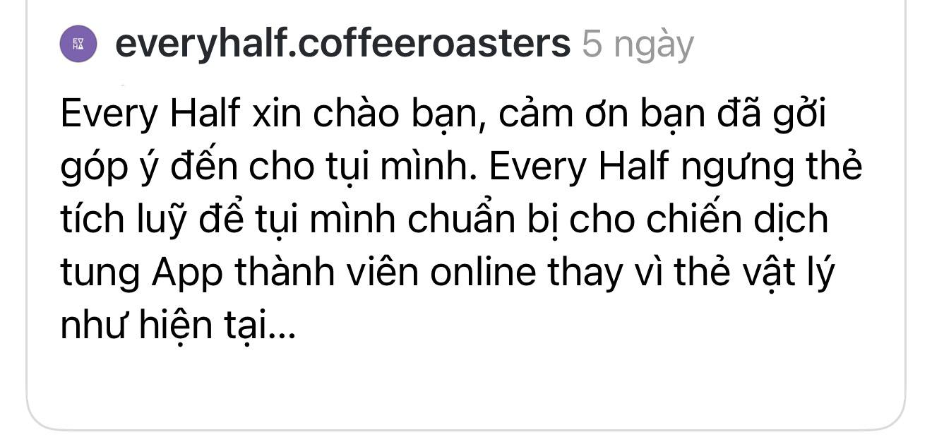 Every Half chính thức lên tiếng sau tranh cãi dừng thẻ tích điểm giấy và yêu cầu khách tải app