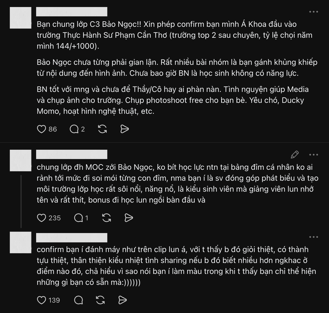 Nhiều tài khoản xác nhận Bảo Ngọc là người ham học, siêng năng và có năng lực