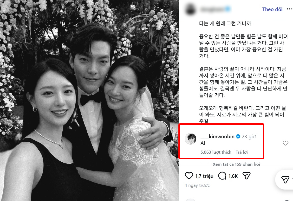 Kim Woo Bin xác nhận hình ảnh được gần 2 triệu người thả tim nói trên chỉ là sản phẩm do AI tạo ra. Ảnh: IGNV