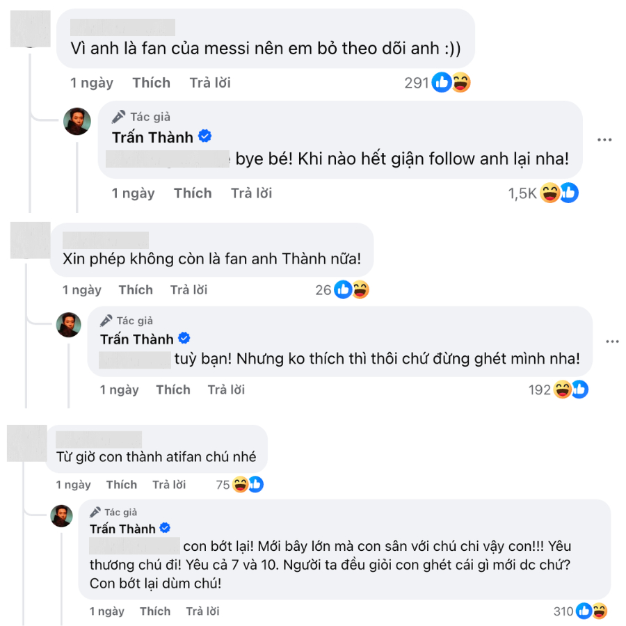 Một bộ phận cư dân mạng đòi huỷ theo dõi, quay sang anti chỉ vì Trấn Thành đăng bài về Messi